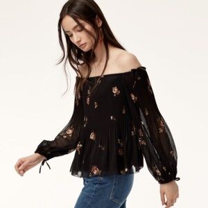 ARITZIA Wilfred Talence drapey blouse off the shoulders Floral black Size XS